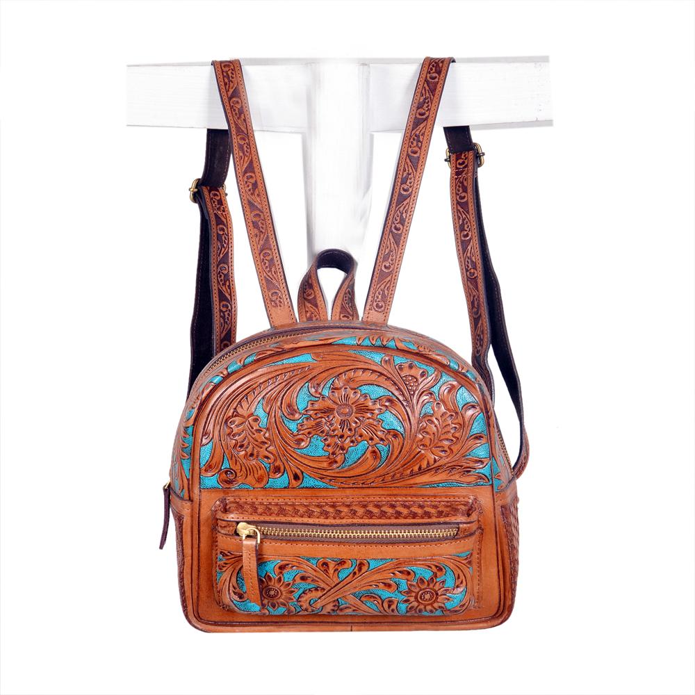 Oval Shape Floral Back Pack - Color: Beige / Tan / Brown