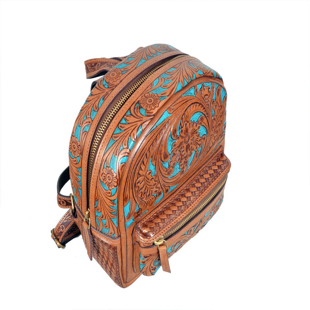 Oval Shape Floral Back Pack - Color: Beige / Tan / Brown