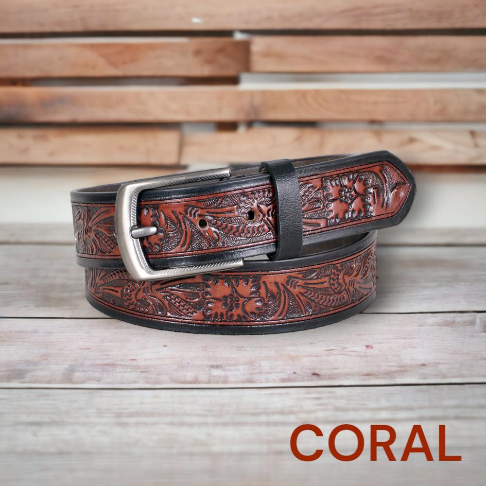 FLORAL TOOLED LEATHER BELT