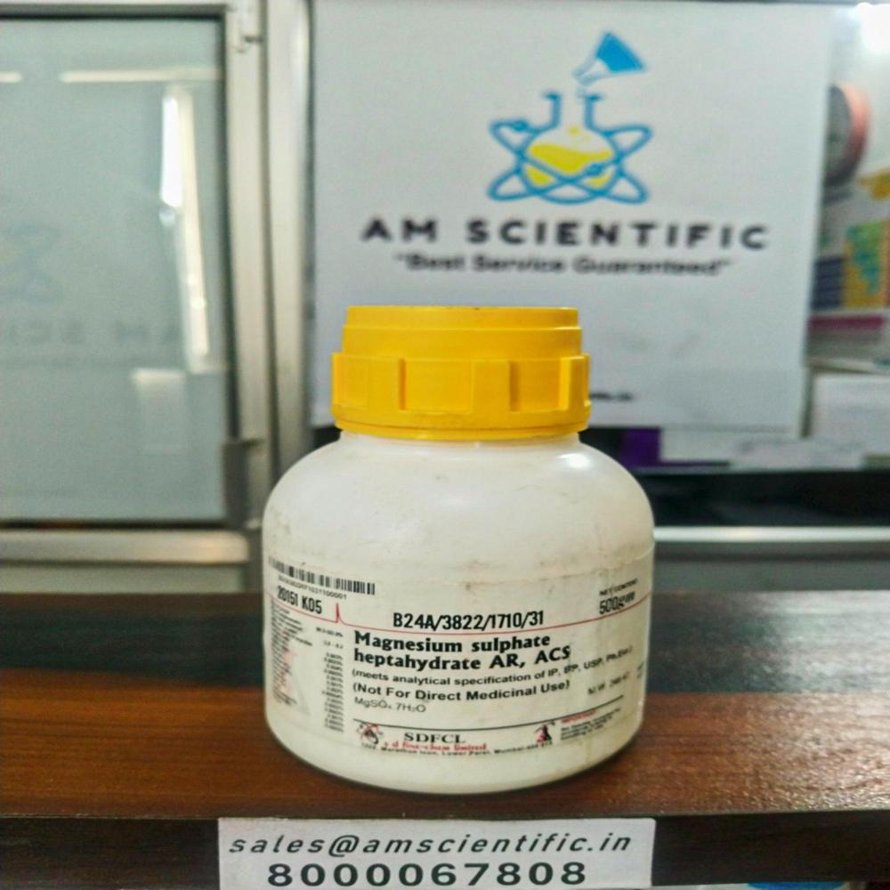 MAGNESIUM SULPHATE HEPTAHYDRATE AR, ACS COMPLIES IP, BP, USP, PH.EUR , Packaging Details: Bottle