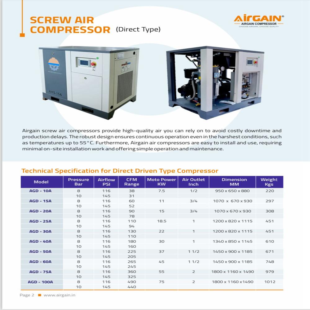 Direct Drive Screw Air Compressor - Usage: Industrial