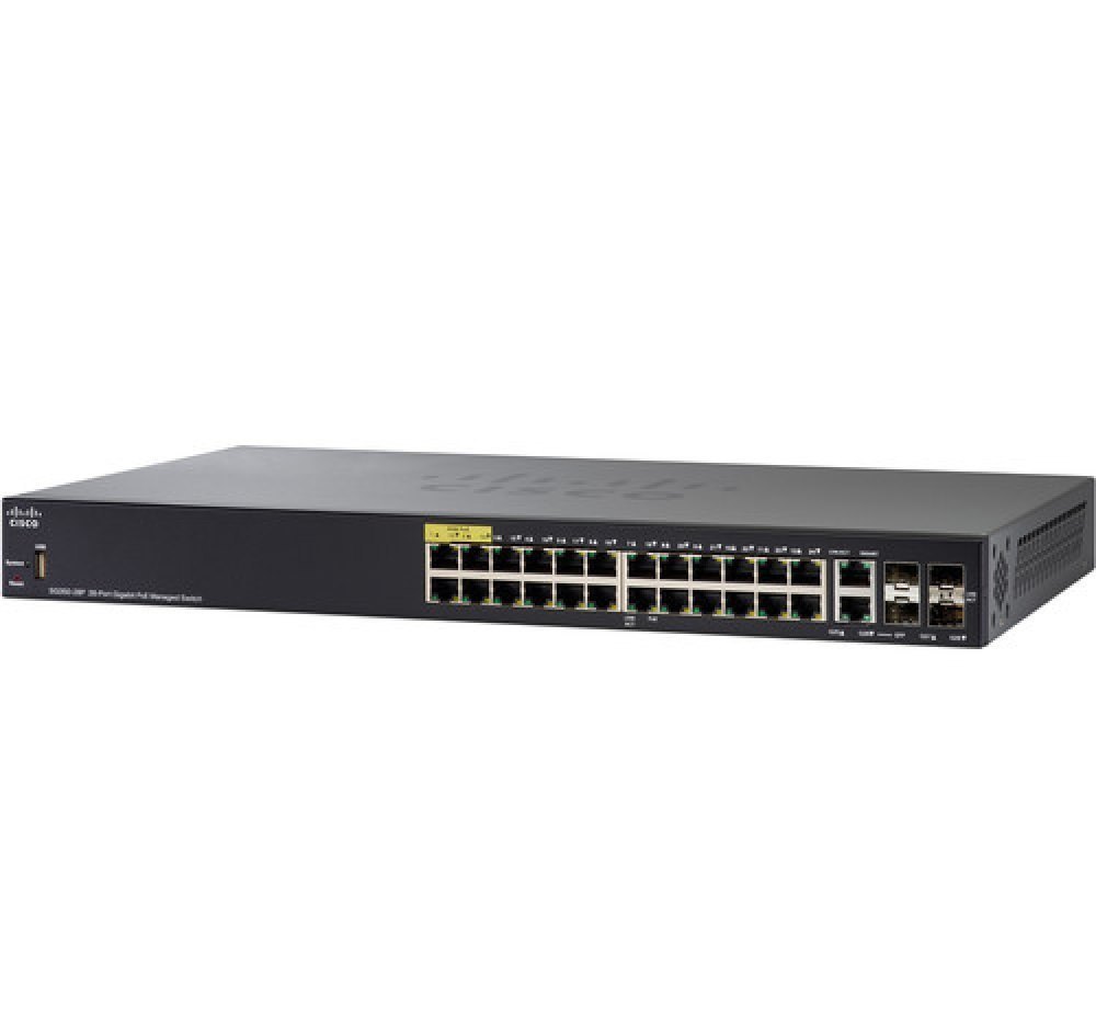 Cisco Sg350-28p 28-port Gigabit Poe Managed Switch - Cable Length: Depends On Ethernet Cable Up To 100 Meters (Cat5e/cat6) Meter (M)