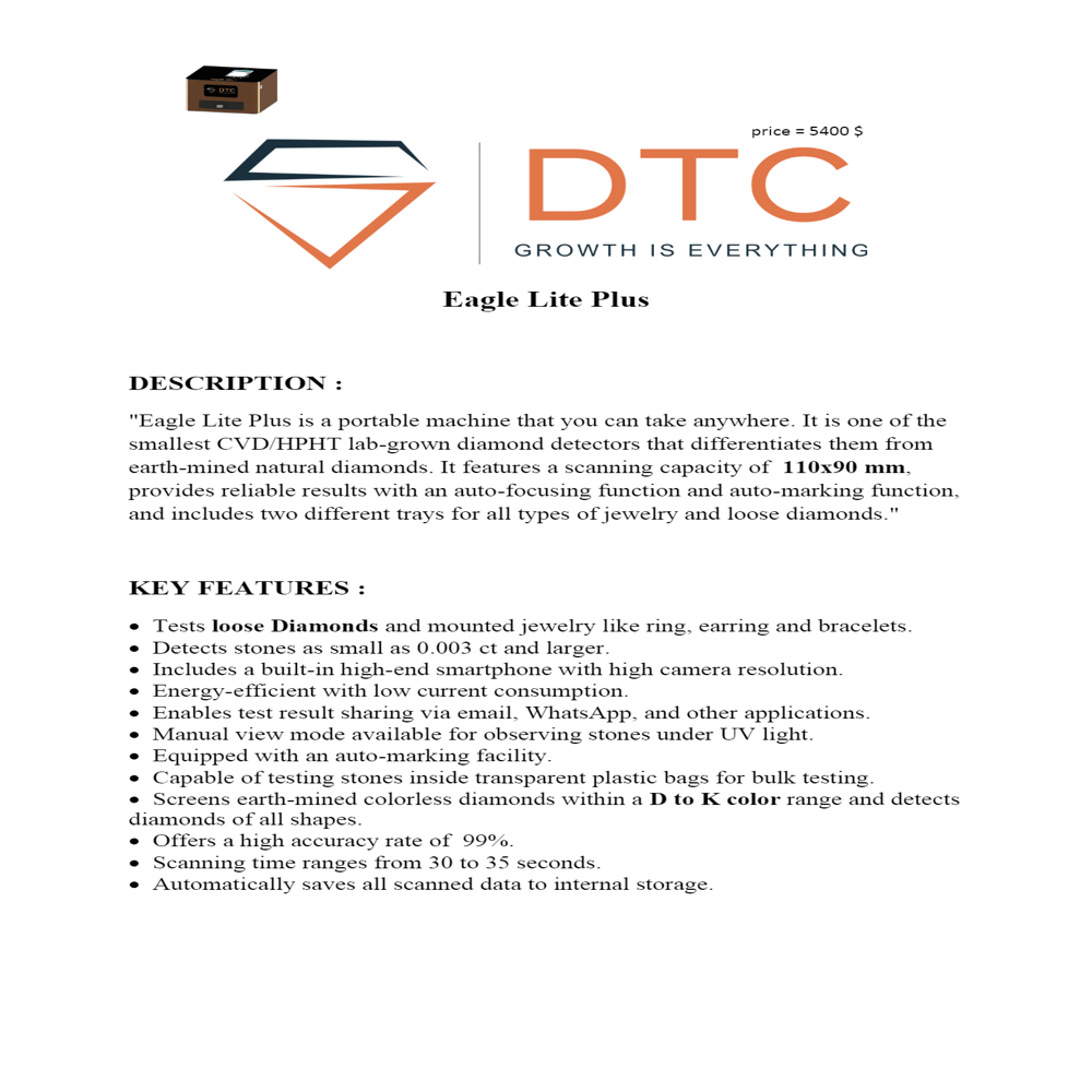 Eagle Lite Plus Cvd Diamond Testing Machine - Color: Grey