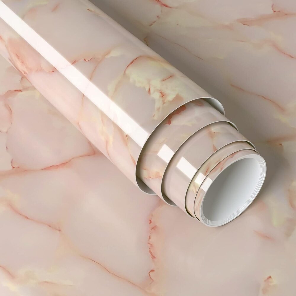Waterproof Marble Wallpaper Self Adhesive Apricot Pink Vinyl Wall Paper