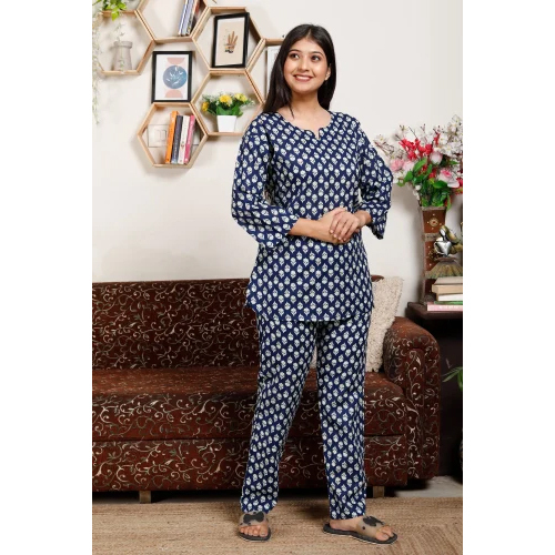 Ladies Blue Cotton Co-Ord Set - Design: Trendy
