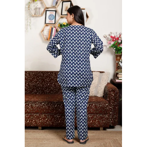 Ladies Blue Cotton Co-Ord Set
