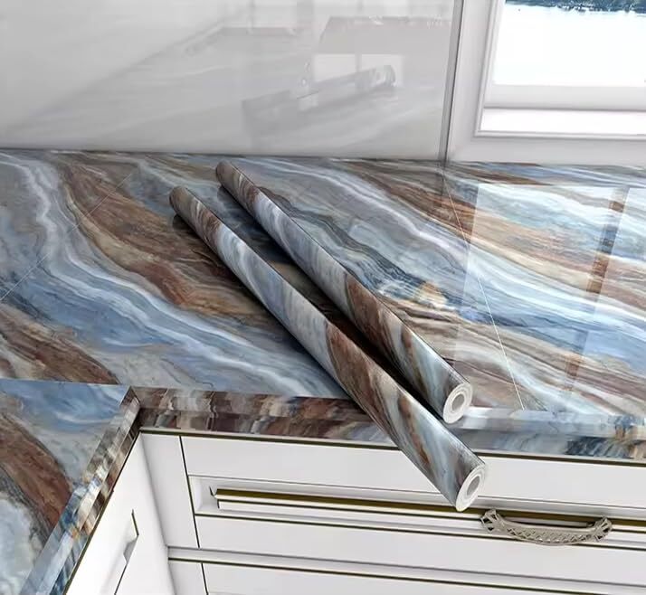 Marble Wall Paper - Blue Brown Marble - Material: Pvc