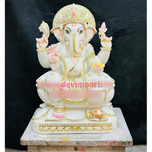Golden Platted Marble Ganesha Moorti 