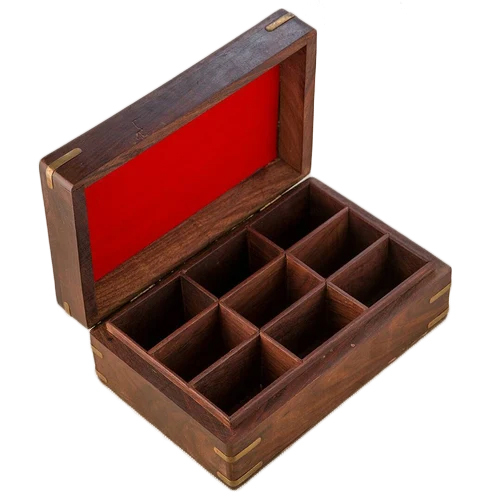9 Partition Wooden Spice Box - Design Type: Antique