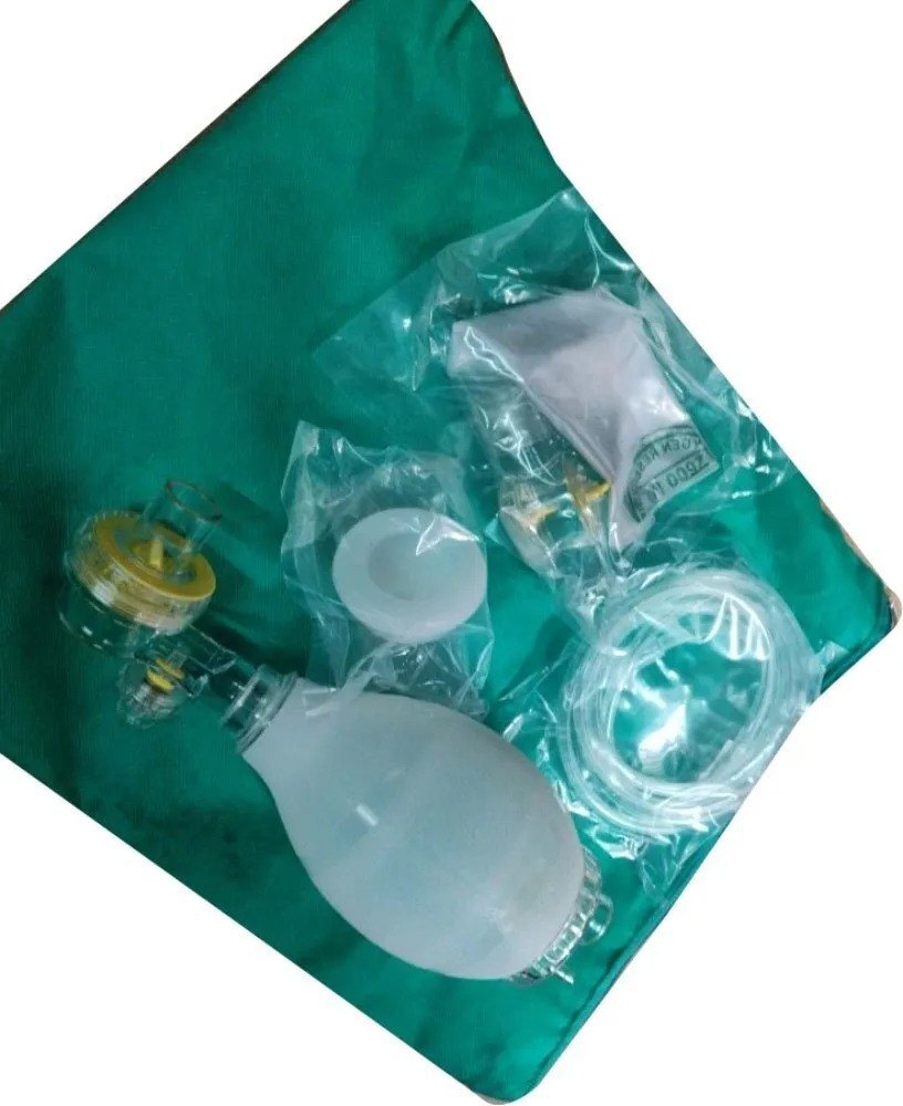 Silicone Pediatric Ambu Bag - High Grade Silicone Rubber, Size-4 Face Mask, Includes Reservoir Bag & Oxygen Tube, Reusable & Latex Free
