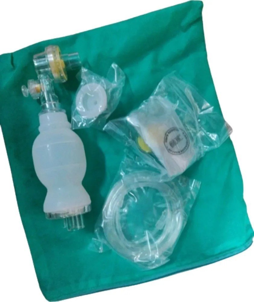 Silicone Pediatric Ambu Bag - High Grade Silicone Rubber, Size-4 Face Mask, Includes Reservoir Bag & Oxygen Tube, Reusable & Latex Free
