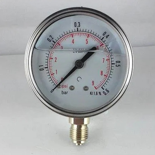 Glycerin Filled Pressure Gauge - Mild Steel, 2.5 Inch / 63 mm Size | Glass Dial, Analog Display, Standard Processing Type for Industrial Use