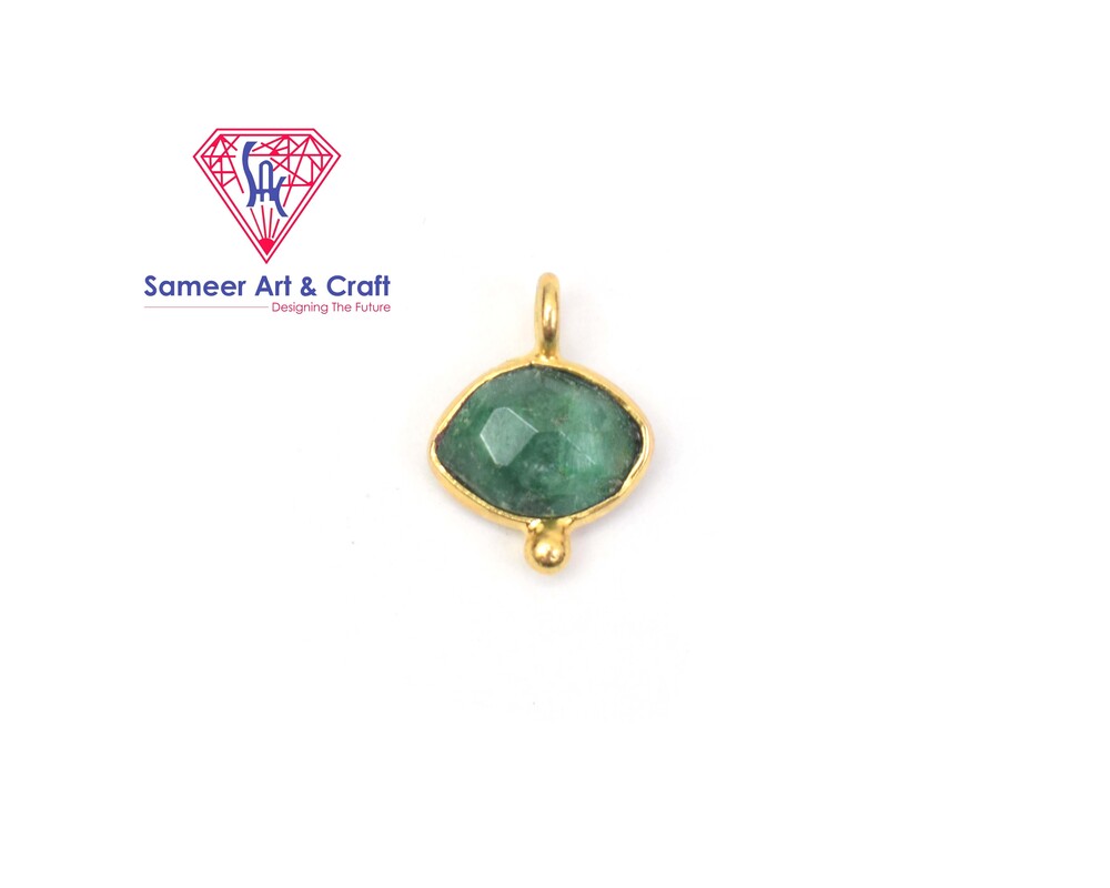 Natural Faceted Marquise Shape Gemstone With 18k Gold Plated Handmade Dot Bezel Pendant