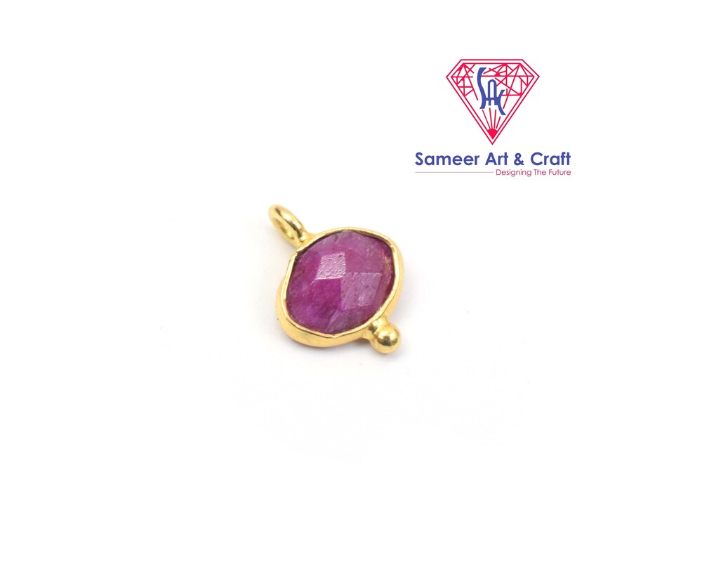 Natural Faceted Marquise Shape Gemstone With 18k Gold Plated Handmade Dot Bezel Pendant