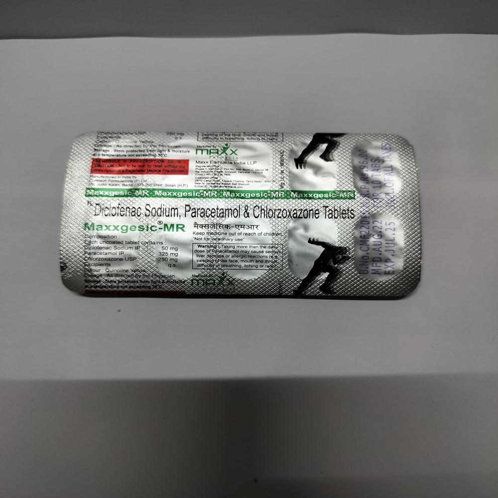 Maxxgesic Mr - 250mg/50mg/325mg Tablet | Pain Relief For Muscle Spasms, Regular Intake With Food Recommended