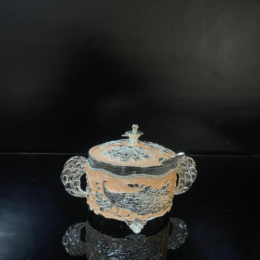 silver plated peacock handle suger pot