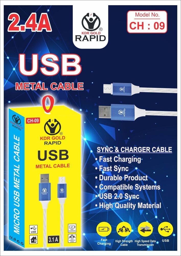 Rapid V8 Micro Data Charging Cable With 1 Year Warranty - Battery Backup: 7-8 Hours