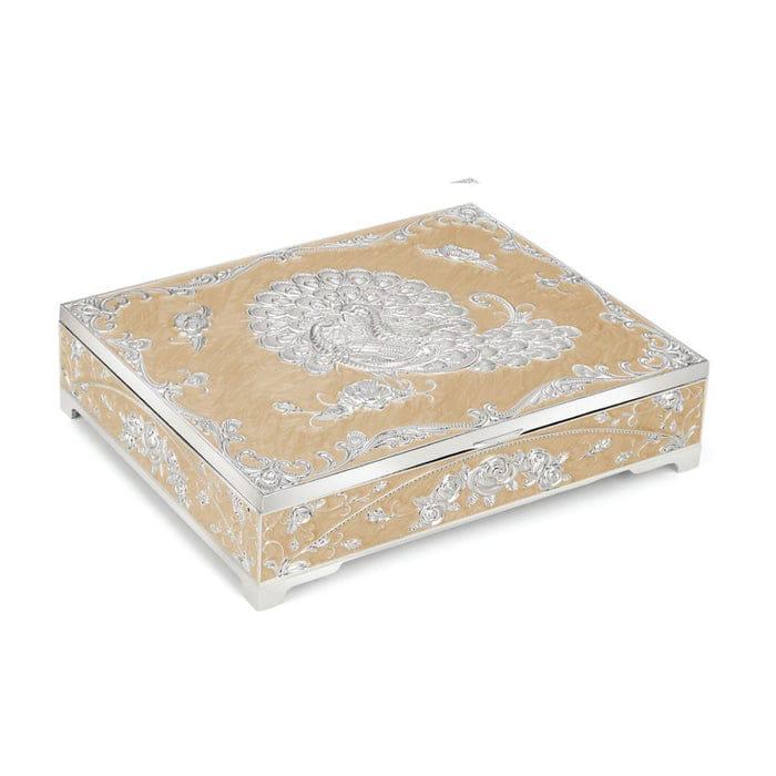 Silver Plated Peacock Dry Fruit Box(big) - Finishing: Glossy Lamination