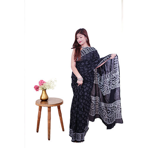 Handblock Printed Cotton Mulmul Saree