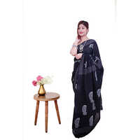 Handblock Printed Cotton Mulmul Saree