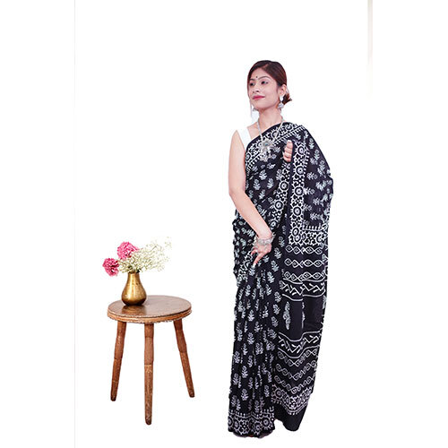 Handblock Printed Cotton Mulmul Saree