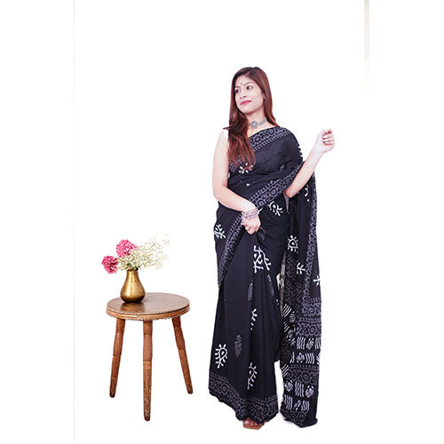Handblock Printed Cotton Mulmul Saree