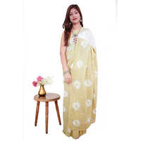 Cream and white Tye And Dye Shibori Cotton Mulmul Saree