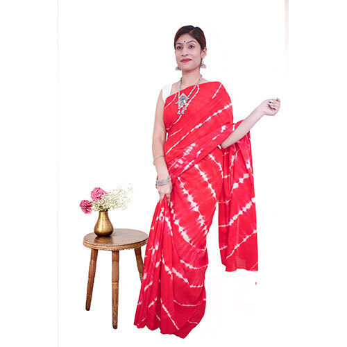 Red Tye And Dye Shibori Cotton Mulmul Saree