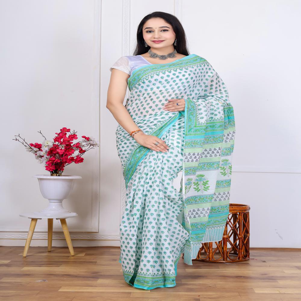 Block Printed Mulmul Saree