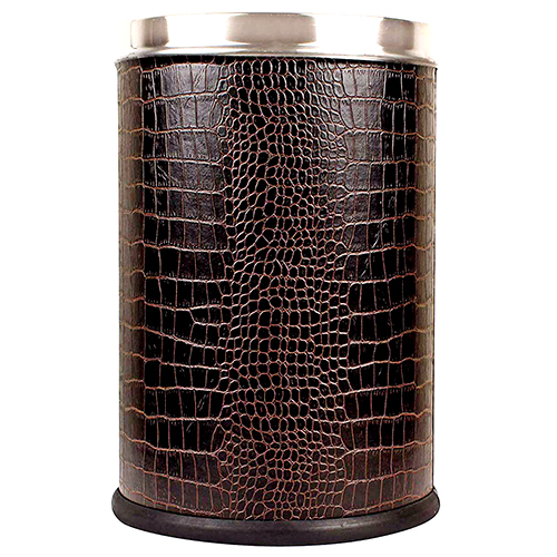 Portable Leather Dustbin - Color: Brown