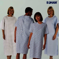 PR-1042-Stitched Round Neck Side Knot Patient Hospital Gown, Machine wash, Size: Large