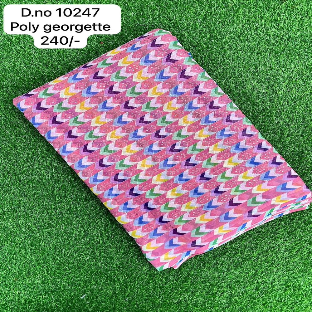 Poly Georgette Multicolor Fabric - 44 Inches Width, 150 Gsm Weight | Viscose Chiffon, Chevron Pattern, Ideal For Ethnic Sarees & Stylish Attire