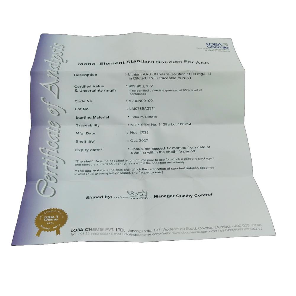 LITHIUM AAS STANDARD SOLUTION 1000 mg/L Li