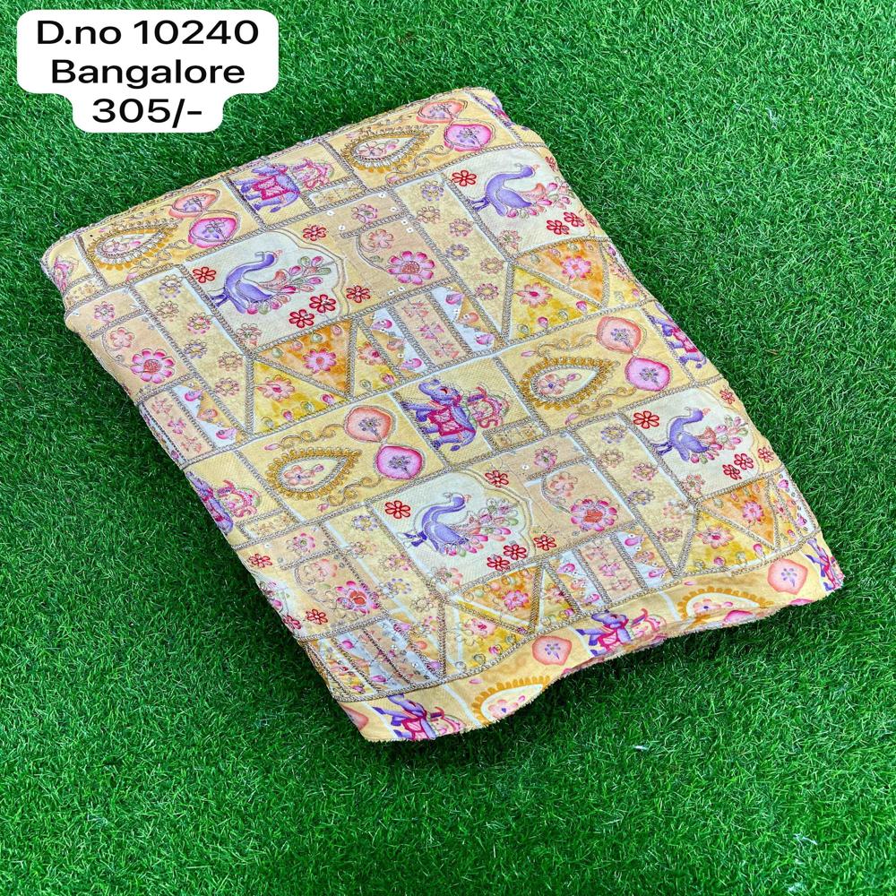 Lightweight Printed Bangalore Fabric - Viscose Chiffon, Grey & Sky & Cream Colors | Fancy Digital Printed & Ethnic Saree For Daily Wear