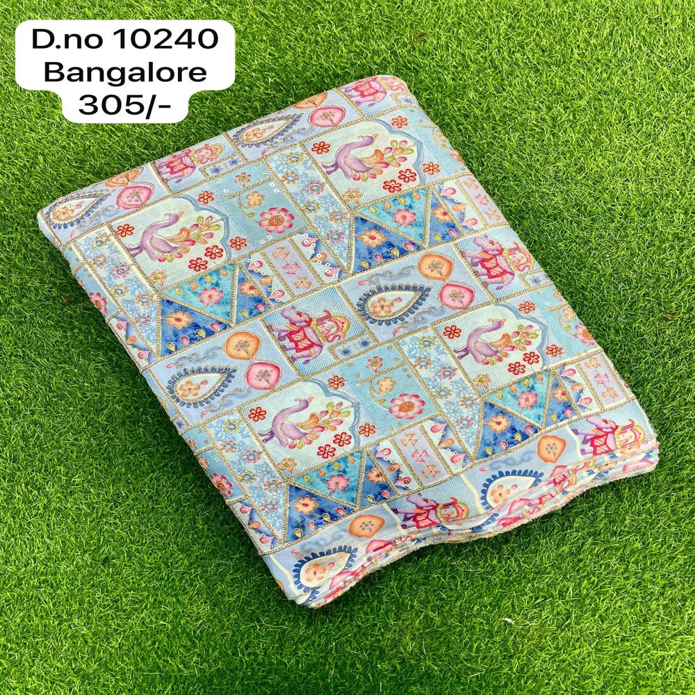 Lightweight Printed Bangalore Fabric - Viscose Chiffon, Grey & Sky & Cream Colors | Fancy Digital Printed & Ethnic Saree For Daily Wear