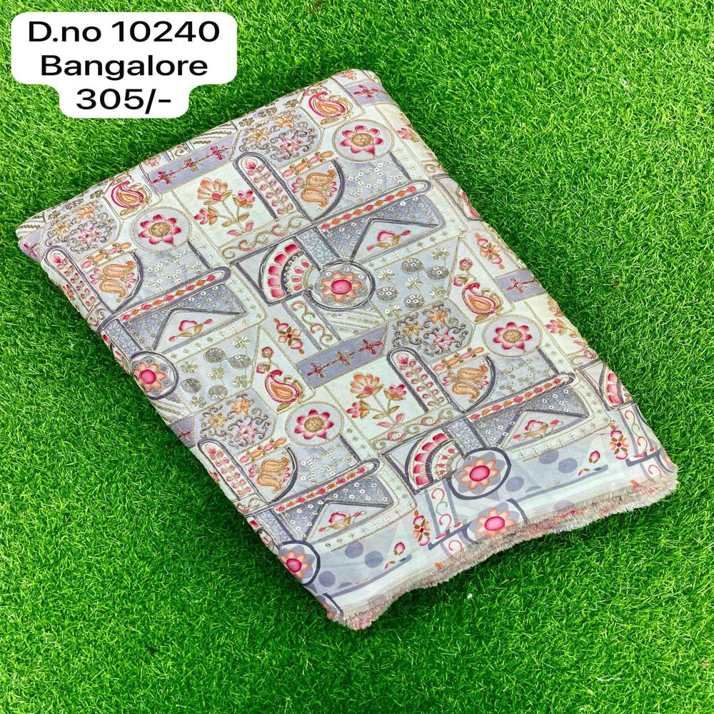 Lightweight Printed Bangalore Fabric - Viscose Chiffon, Grey & Sky & Cream Colors | Fancy Digital Printed & Ethnic Saree For Daily Wear