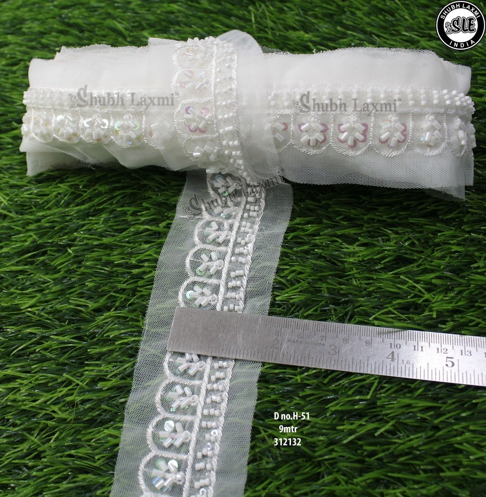 white cutdana  lace