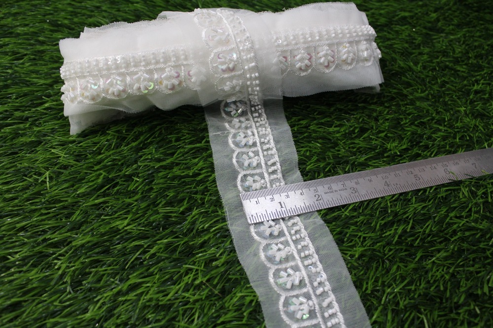 white cutdana  lace