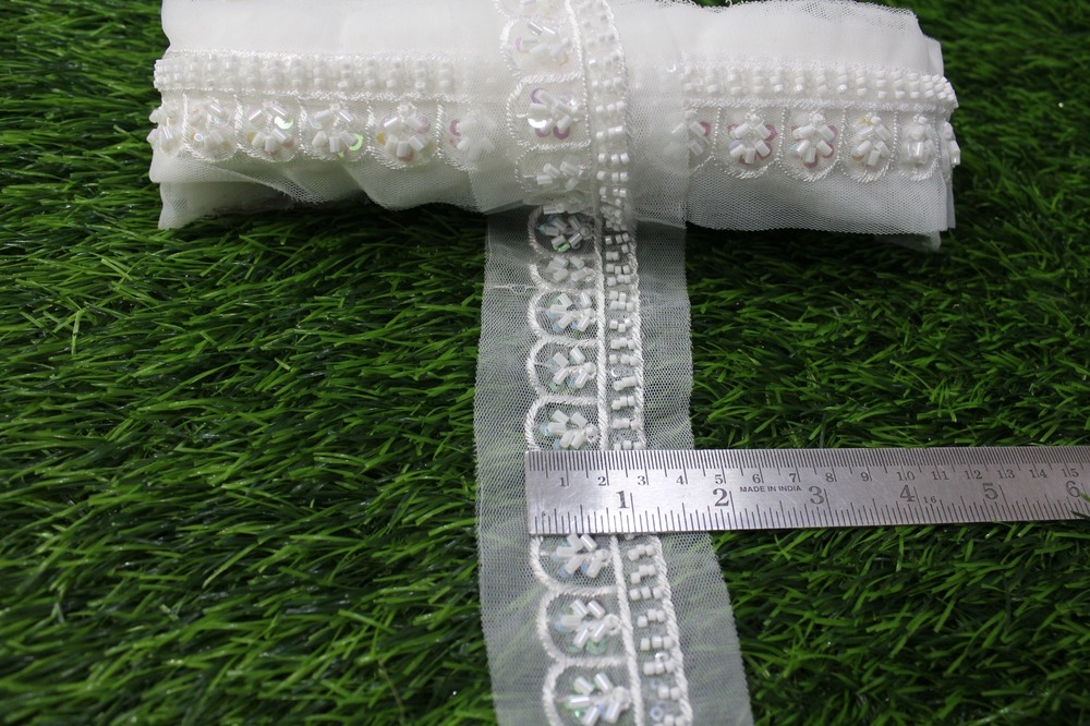 white cutdana  lace