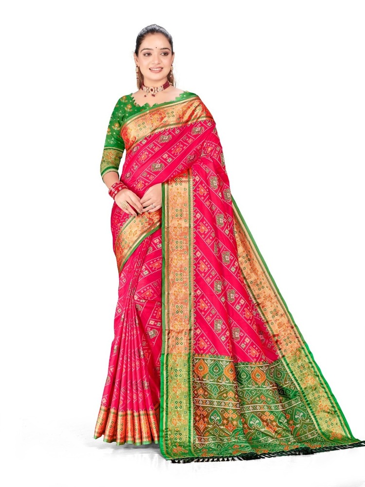 Shree Mallika-2 Equisite Ikat Patola Silk Saree - Color: 8 Color