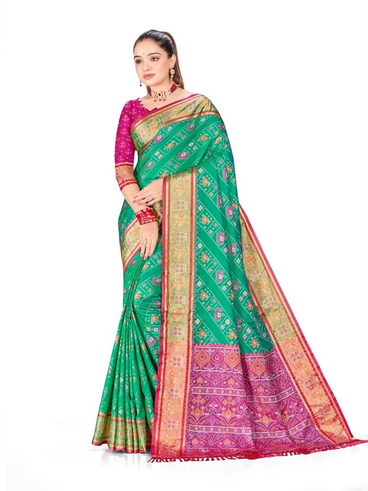 Shree Mallika-2 Equisite Ikat Patola Silk Saree - Color: 8 Color