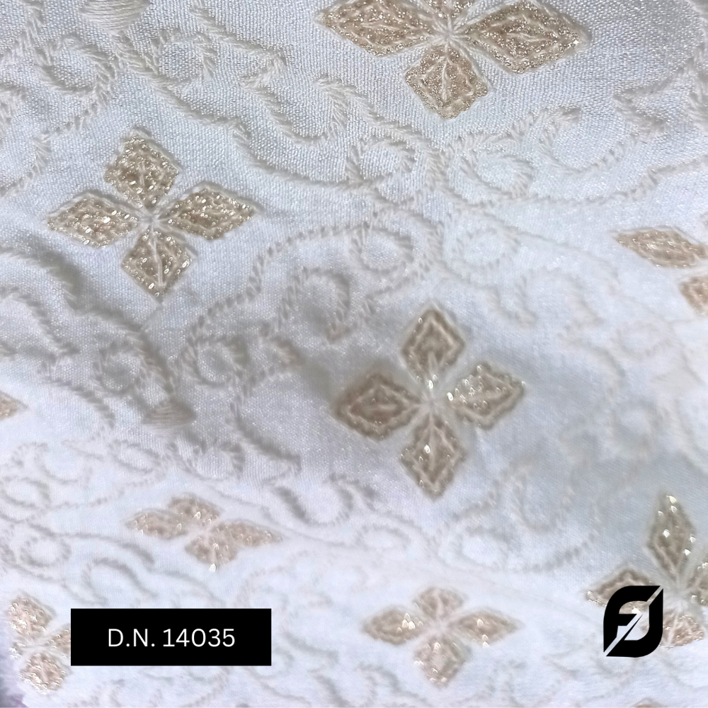 Designer Sherwani Fabric With Exclusive Embroidery For A Royal Touch - Vichitra Fabric, 44 Inches Width, Allover Off-white & Glitter Embroidery | Timeless Bridal And Ethnic Wear Solution