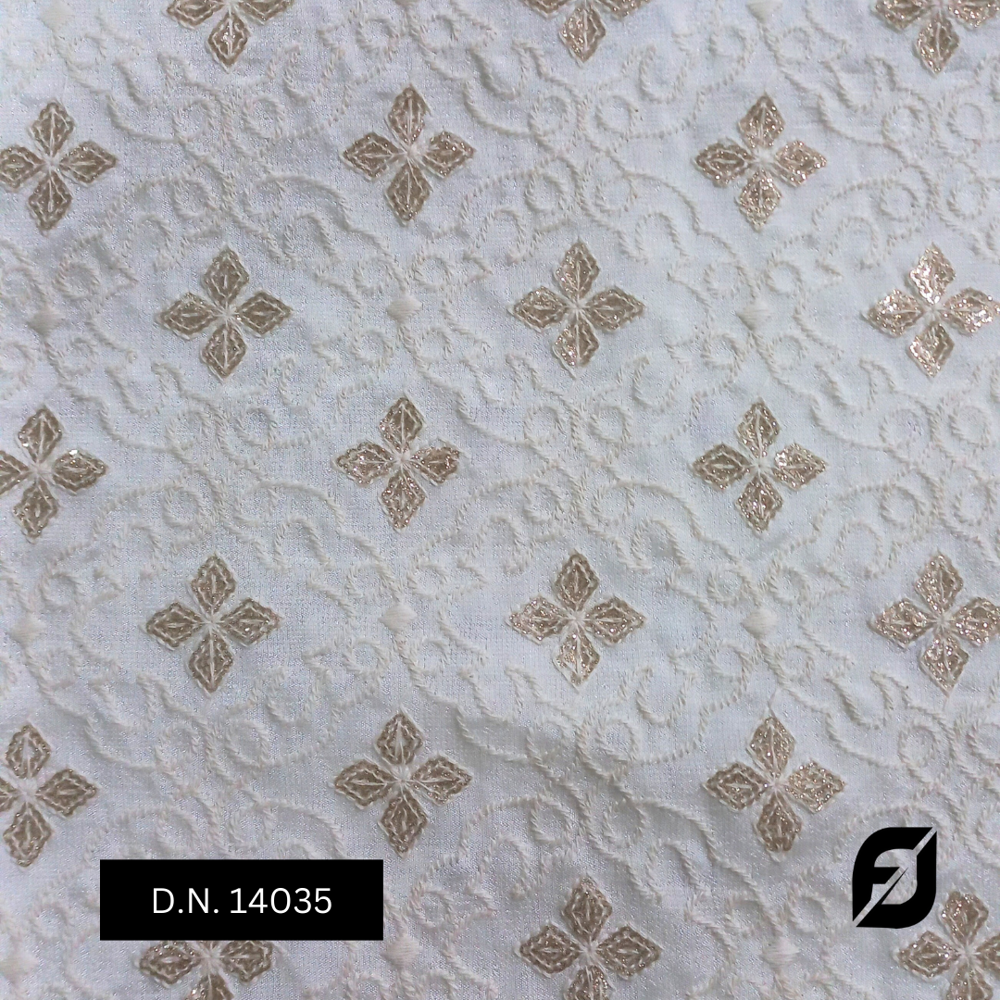 Designer Sherwani Fabric With Exclusive Embroidery For A Royal Touch - Vichitra Fabric, 44 Inches Width, Allover Off-white & Glitter Embroidery | Timeless Bridal And Ethnic Wear Solution