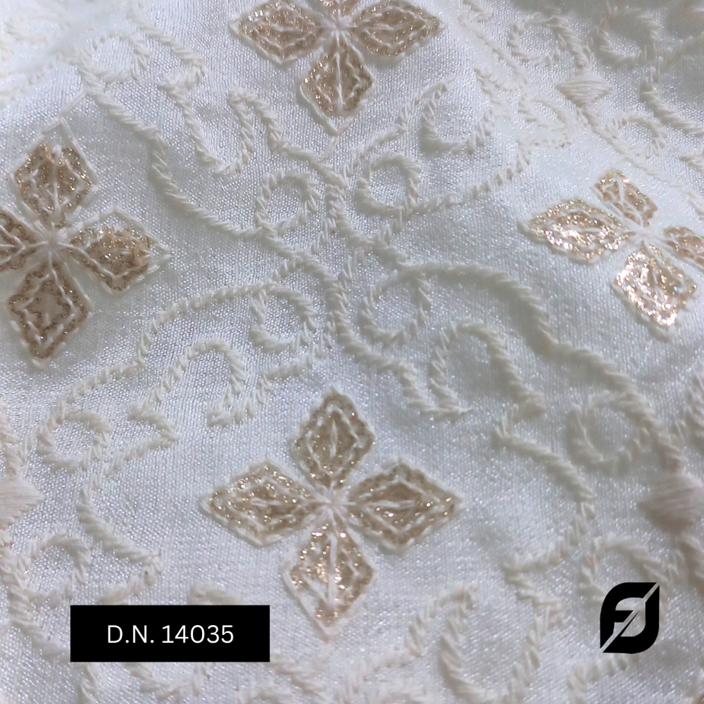 Designer Sherwani Fabric With Exclusive Embroidery For A Royal Touch - Vichitra Fabric, 44 Inches Width, Allover Off-white & Glitter Embroidery | Timeless Bridal And Ethnic Wear Solution