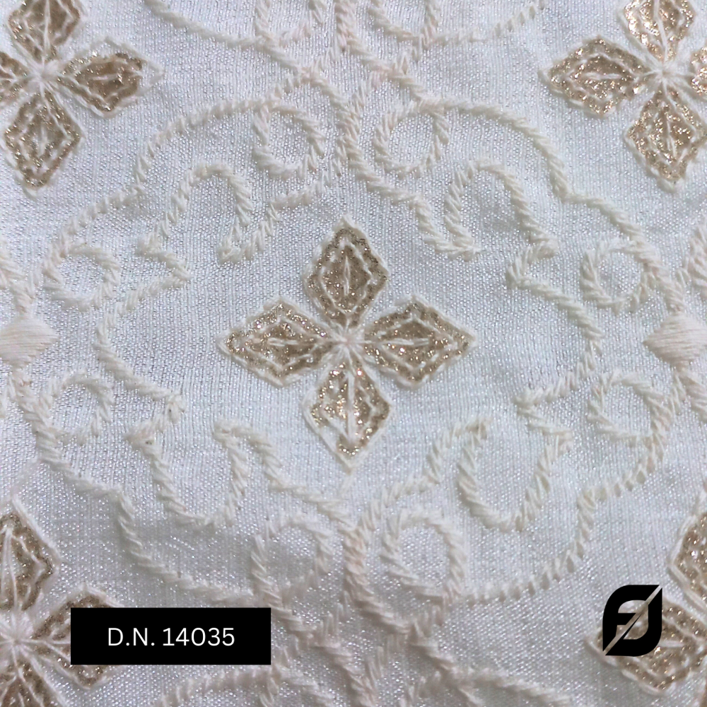 Designer Sherwani Fabric With Exclusive Embroidery For A Royal Touch - Vichitra Fabric, 44 Inches Width, Allover Off-white & Glitter Embroidery | Timeless Bridal And Ethnic Wear Solution