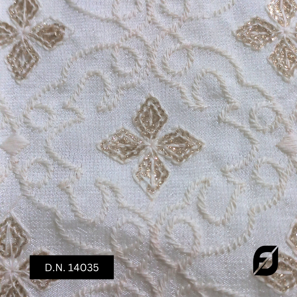 Designer Sherwani Fabric With Exclusive Embroidery For A Royal Touch - Vichitra Fabric, 44 Inches Width, Allover Off-white & Glitter Embroidery | Timeless Bridal And Ethnic Wear Solution