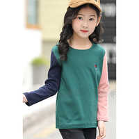 Kids Girls Round Neck T-Shirt - Color: Multicolor