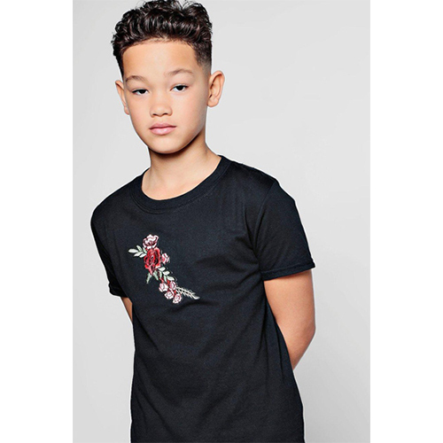 Kids Boys Embroidered T-Shirt - Color: Black