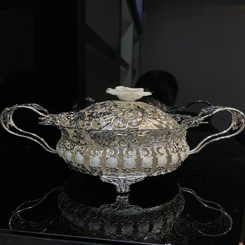 Silver Plated Dry Fruit Box With 2 Handle - Finishing: Glossy Lamination