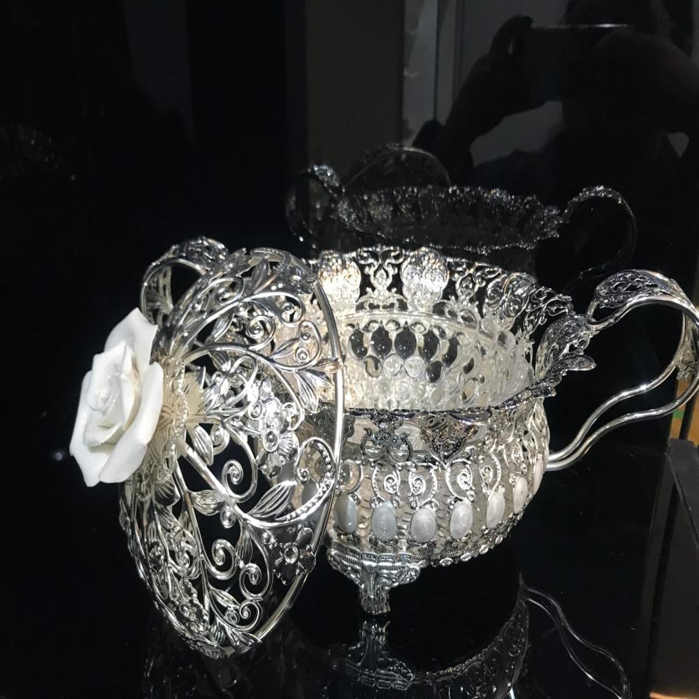 Silver Plated Dry Fruit Box With 2 Handle - Finishing: Glossy Lamination